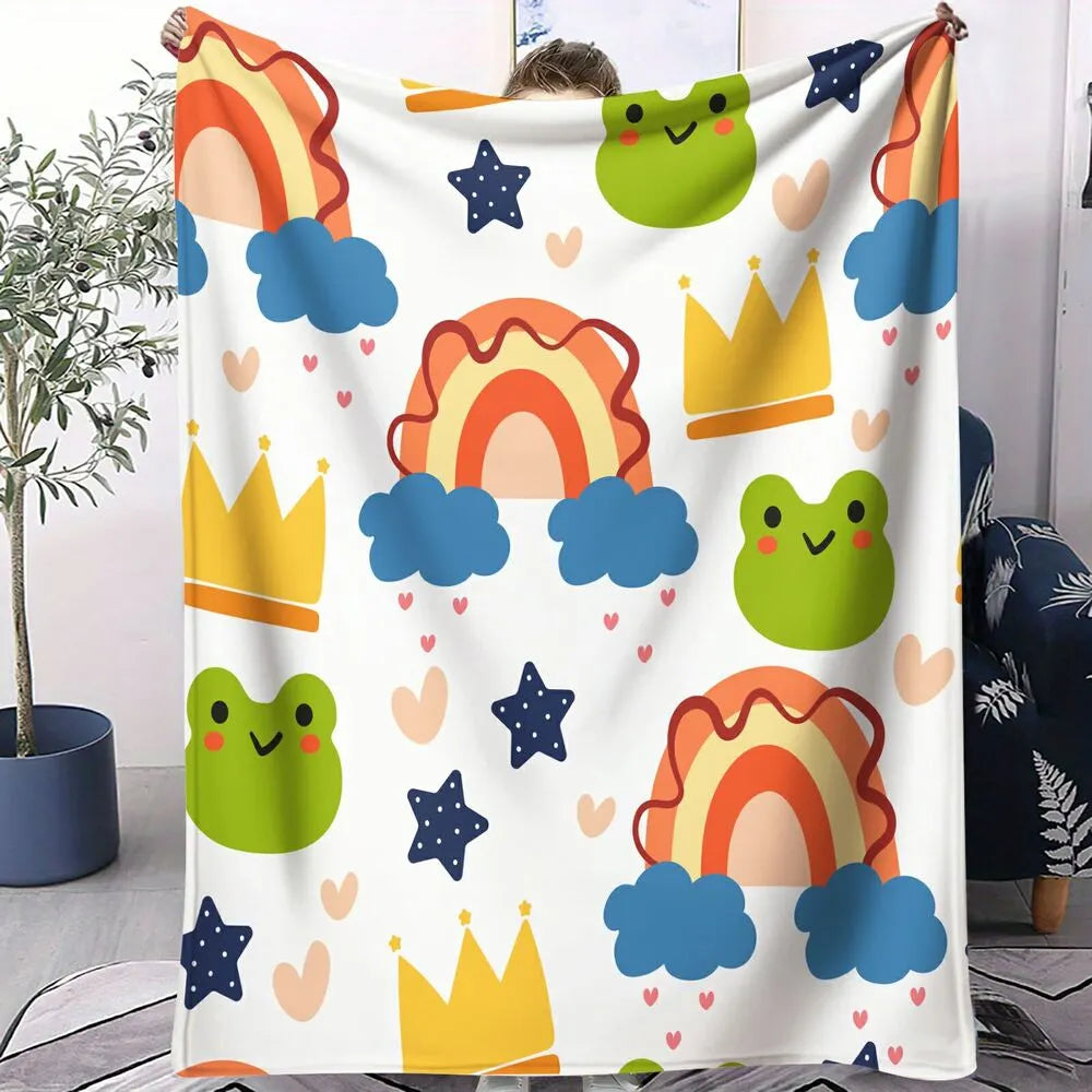 Cute Rainbow Frog Crown Pattern Multipurpose Throw Blanket