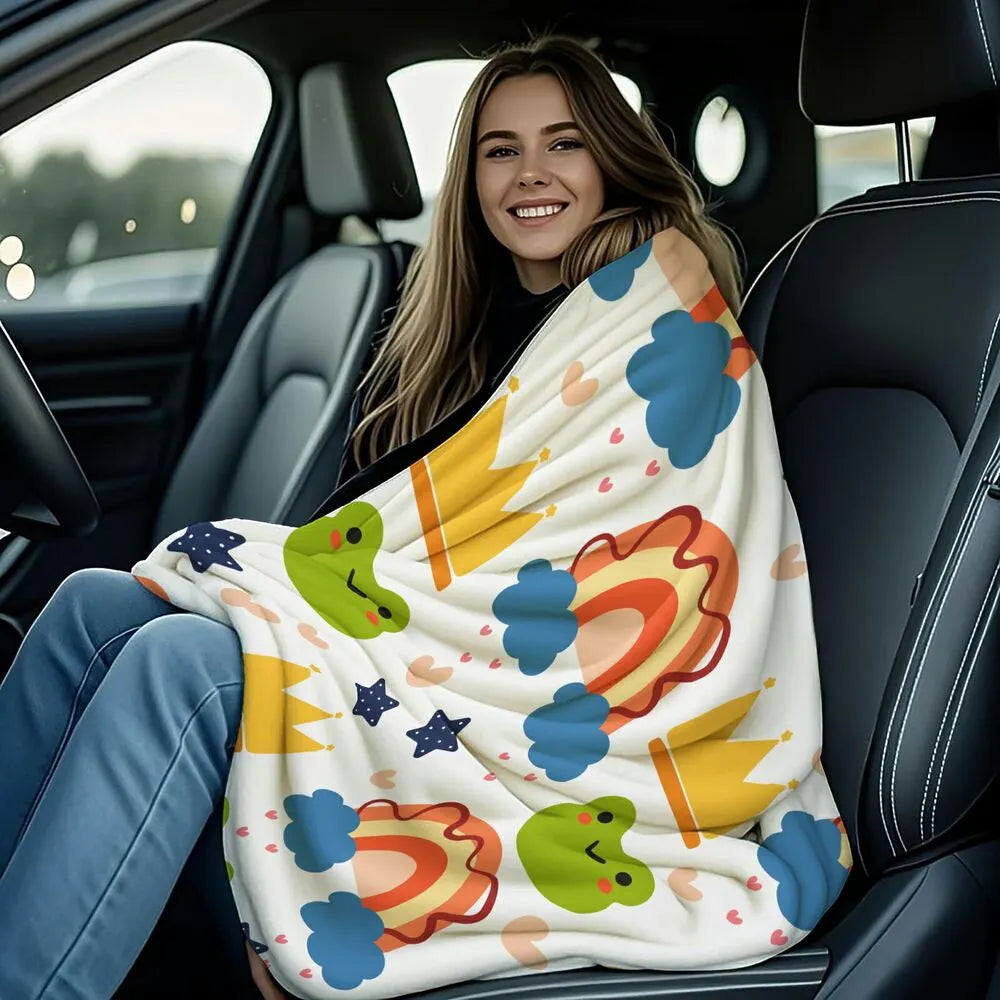 Cute Rainbow Frog Crown Pattern Multipurpose Throw Blanket