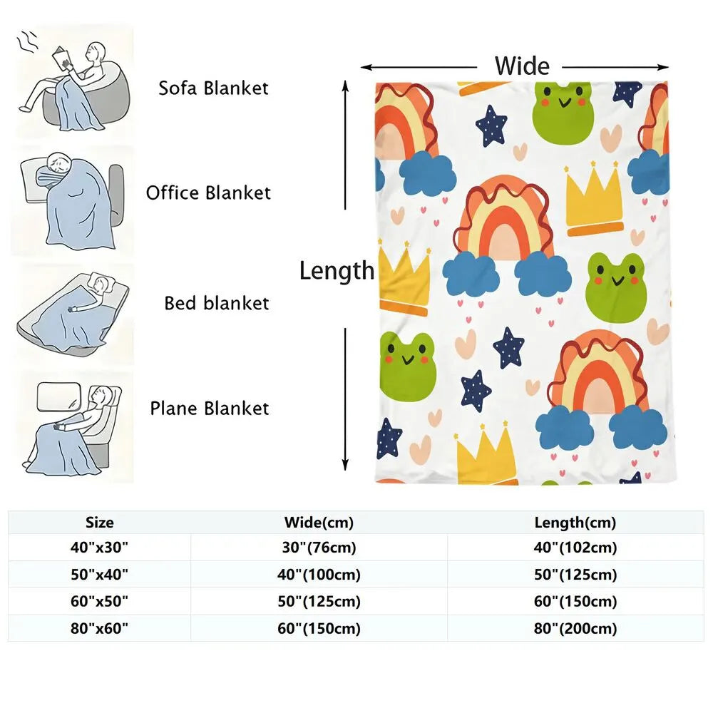 Cute Rainbow Frog Crown Pattern Multipurpose Throw Blanket