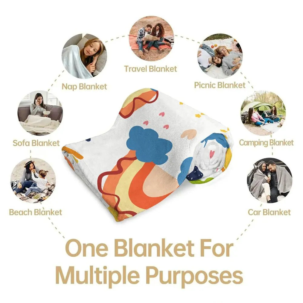 Cute Rainbow Frog Crown Pattern Multipurpose Throw Blanket