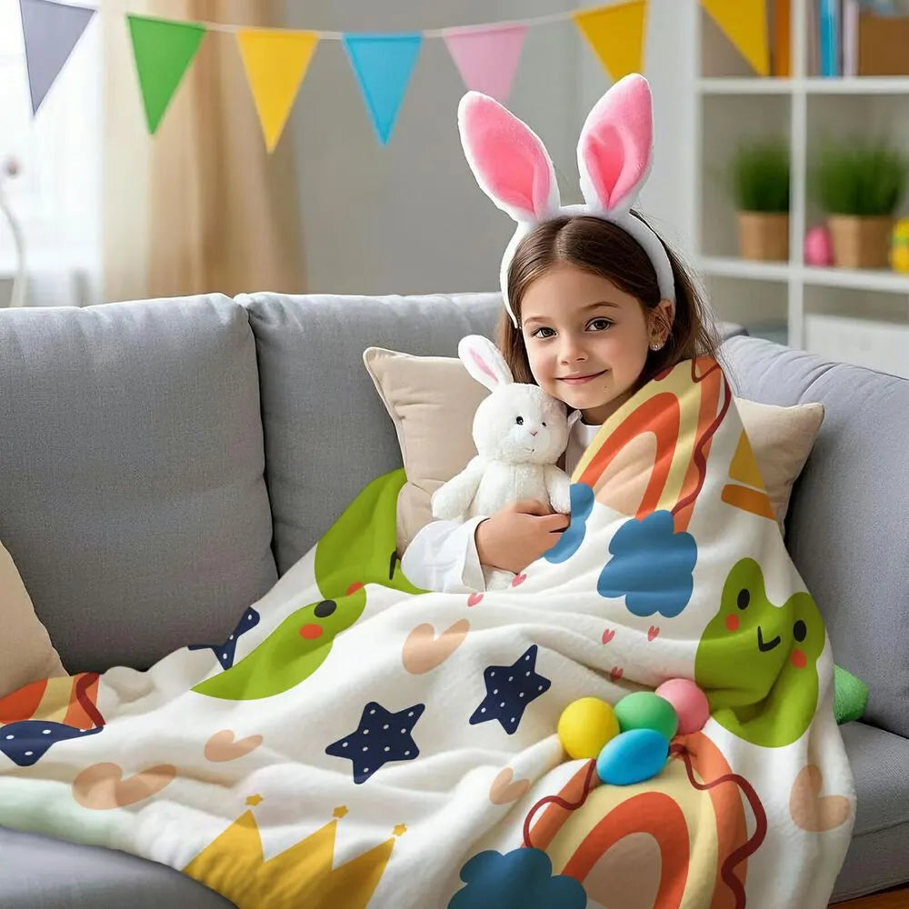 Cute Rainbow Frog Crown Pattern Multipurpose Throw Blanket