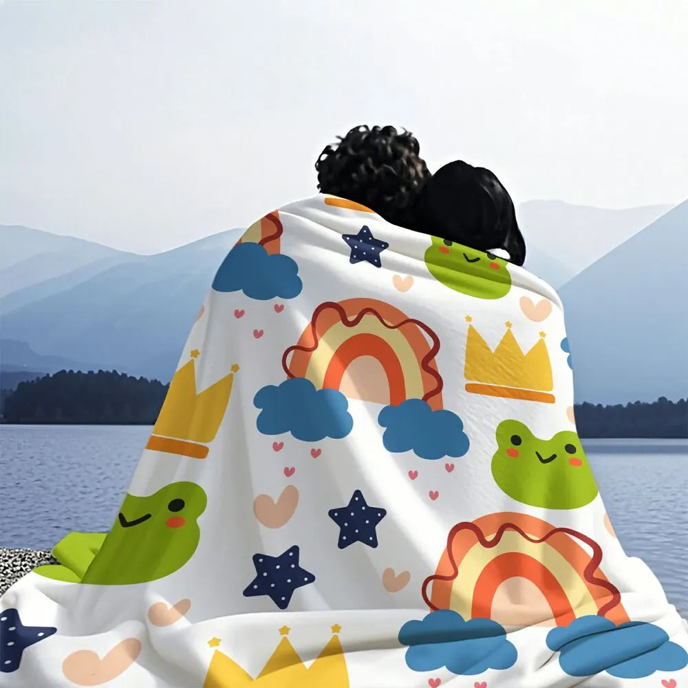 Cute Rainbow Frog Crown Pattern Multipurpose Throw Blanket