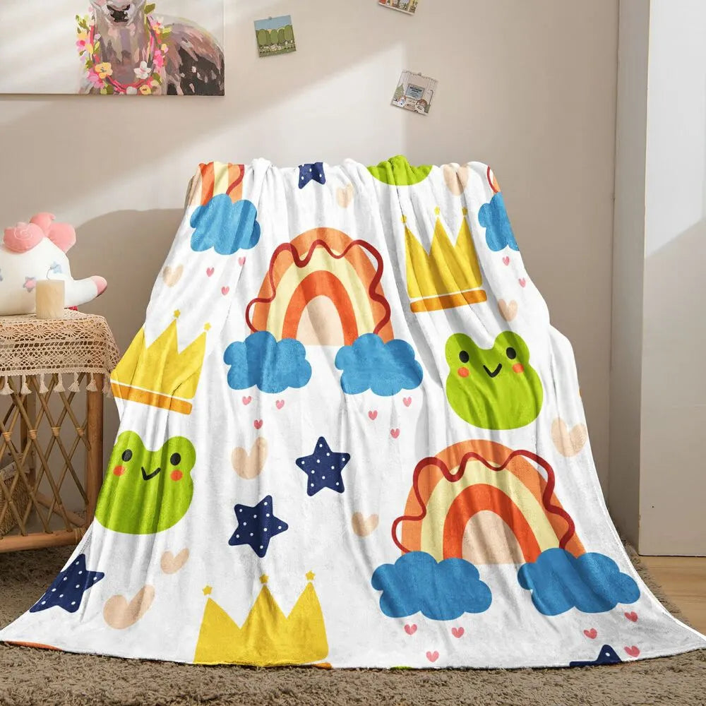 Cute Rainbow Frog Crown Pattern Multipurpose Throw Blanket