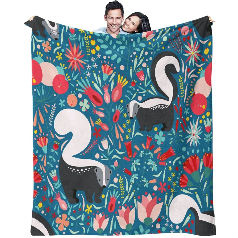 Cute Skunk and Floral Pattern Multipurpose Throw Blanket