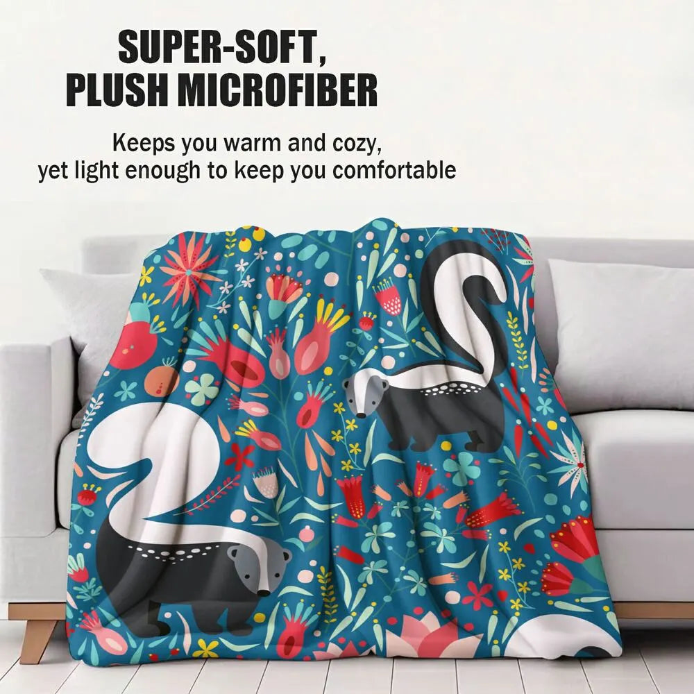 Cute Skunk and Floral Pattern Multipurpose Throw Blanket