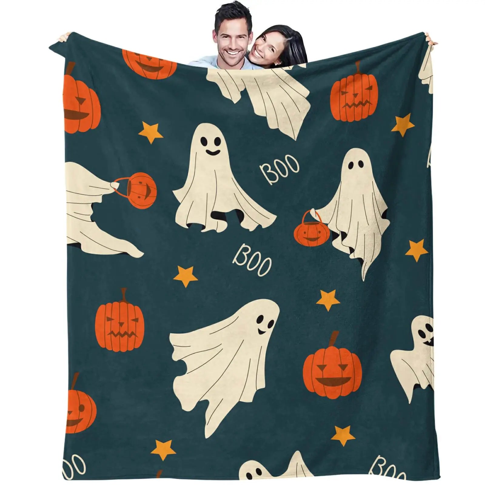 Cute Halloween Ghost Pumpkin Flannel Throw Blanket