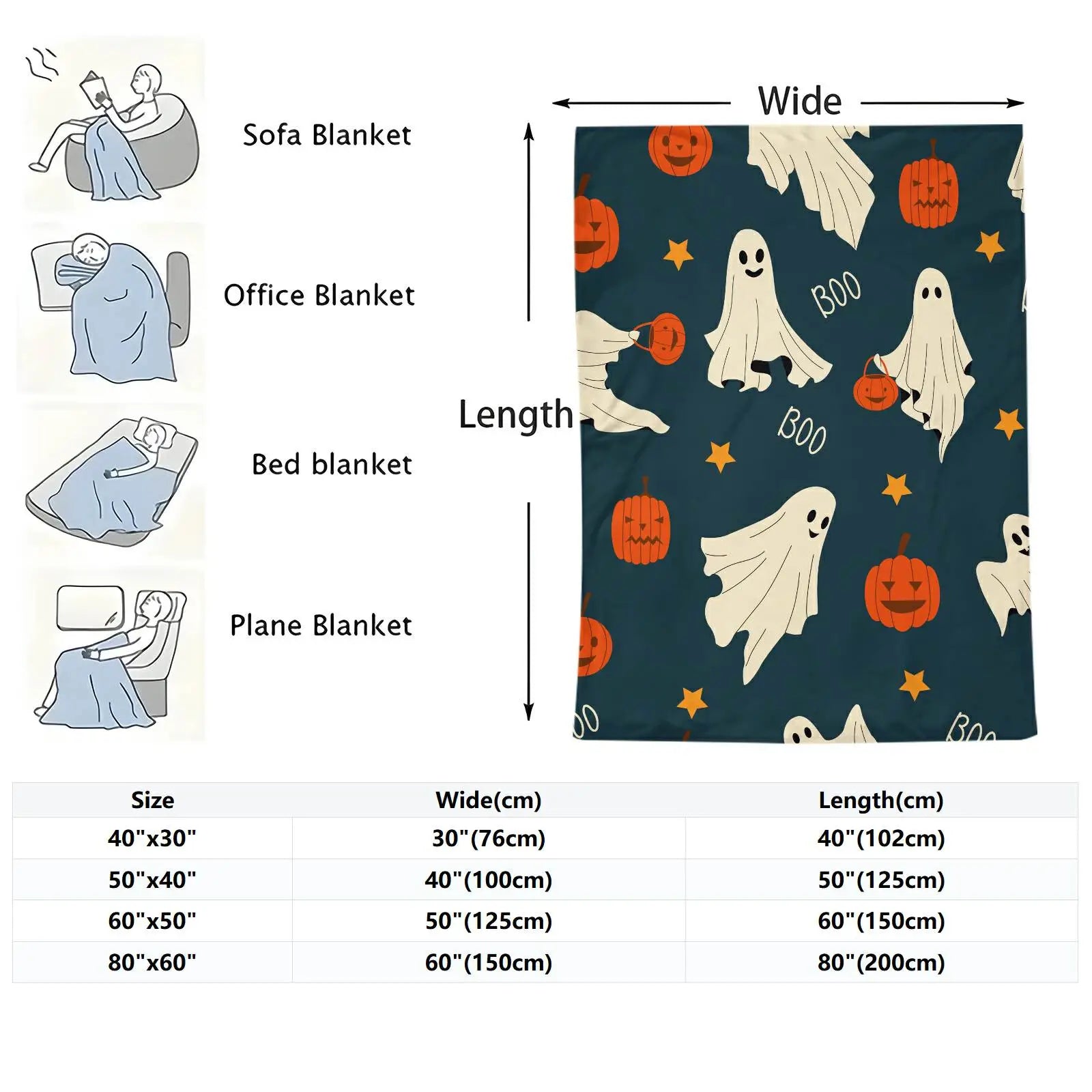 Cute Halloween Ghost Pumpkin Flannel Throw Blanket
