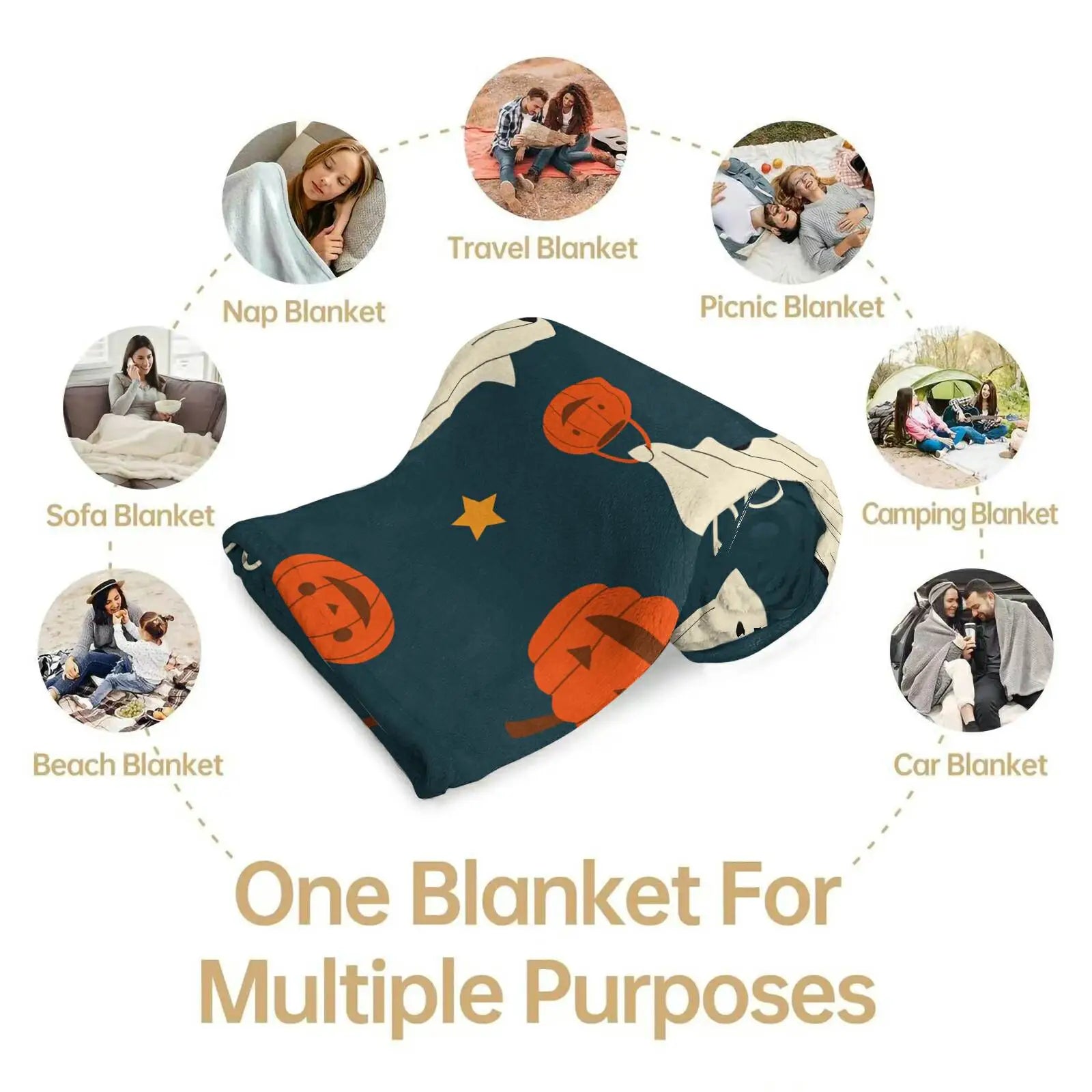 Cute Halloween Ghost Pumpkin Flannel Throw Blanket