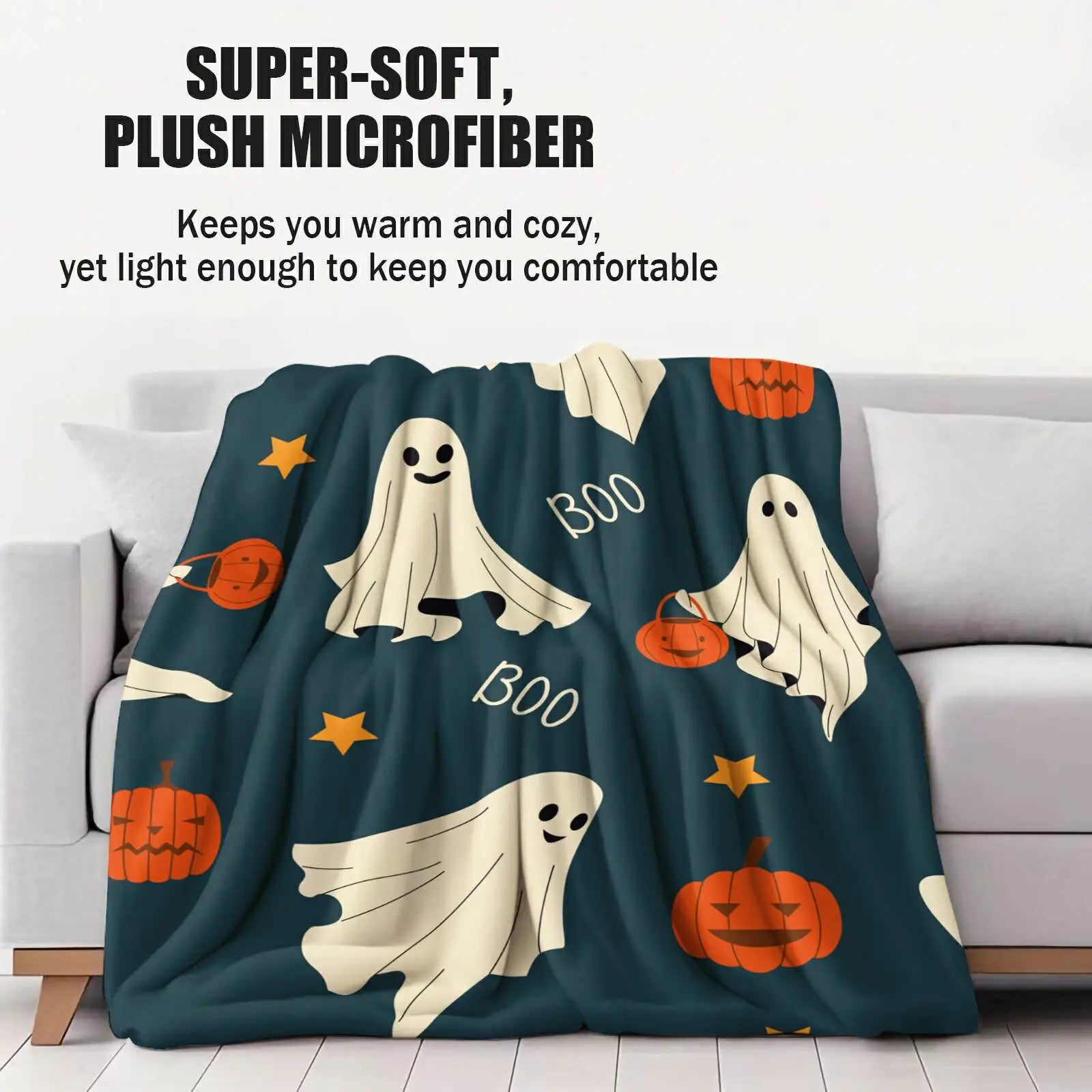 Cute Halloween Ghost Pumpkin Flannel Throw Blanket