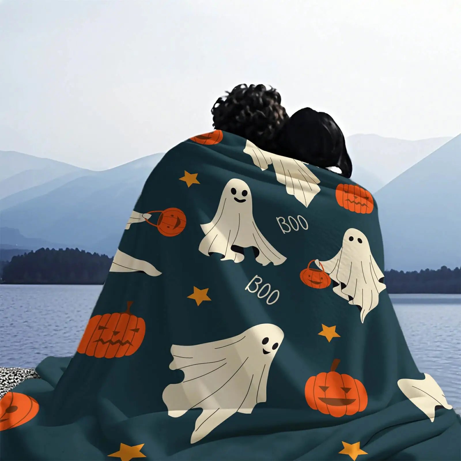 Cute Halloween Ghost Pumpkin Flannel Throw Blanket