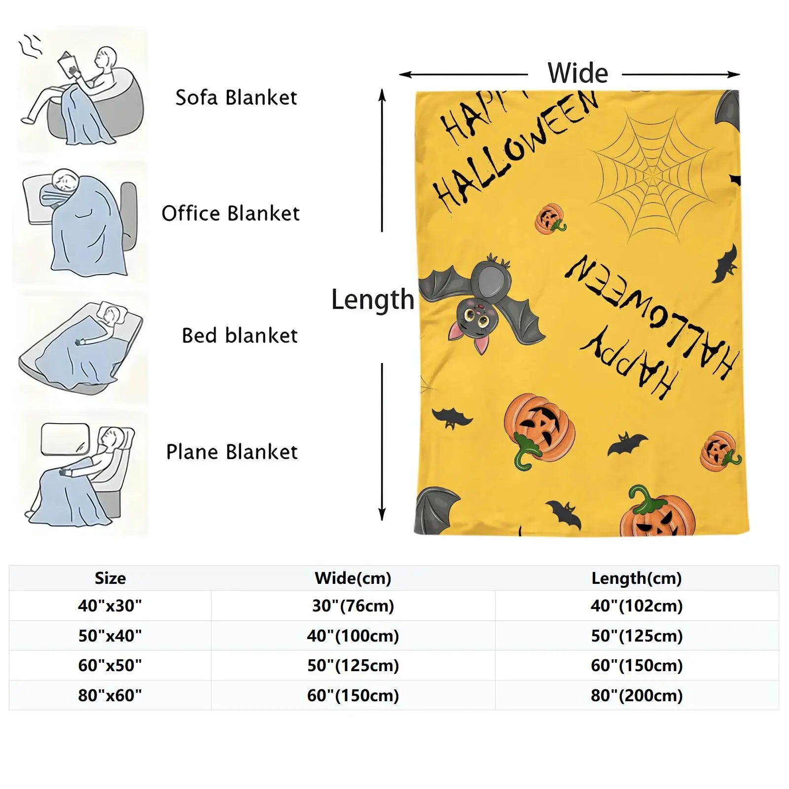 Cute Halloween Pumpkin Bat Flannel Throw Blanket