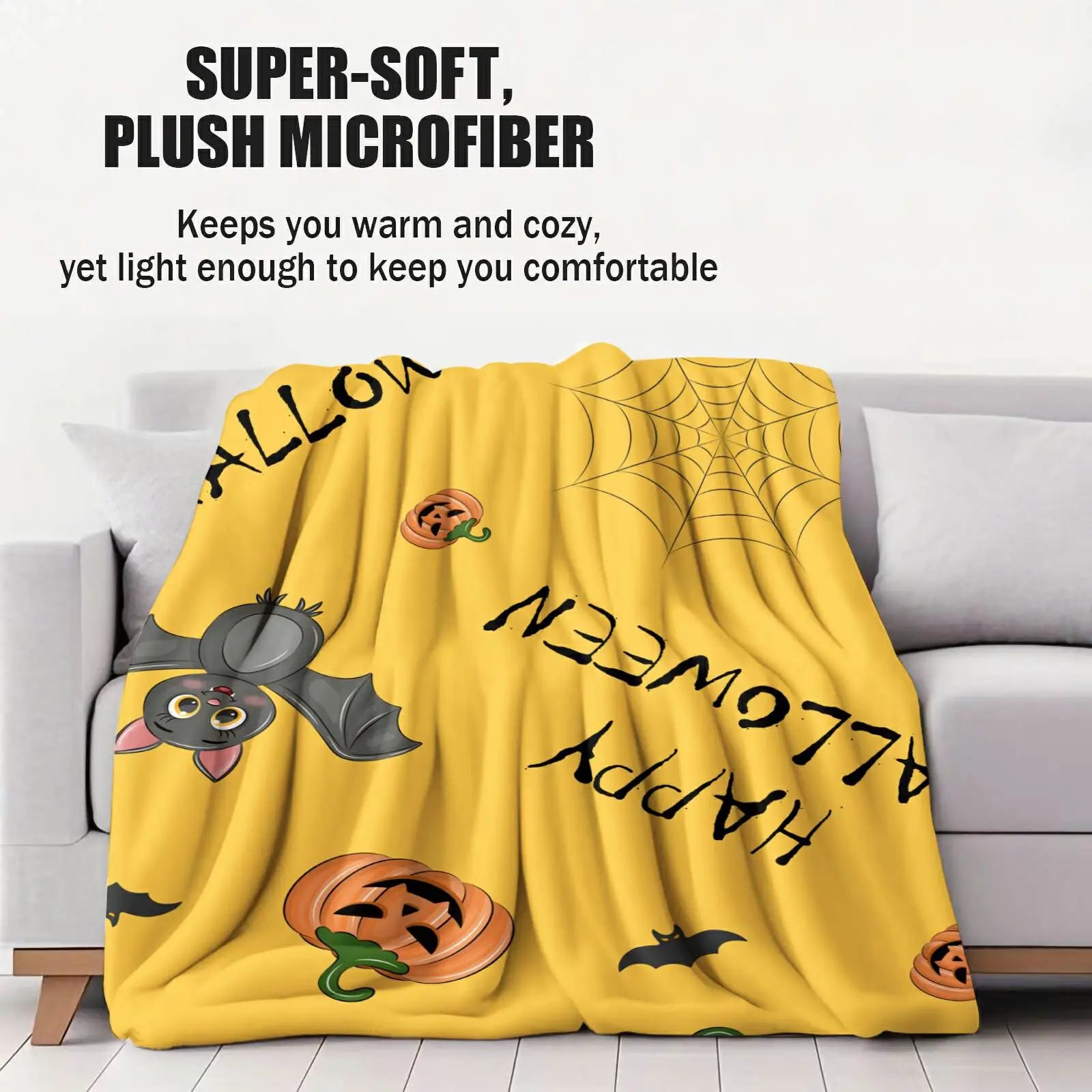 Cute Halloween Pumpkin Bat Flannel Throw Blanket