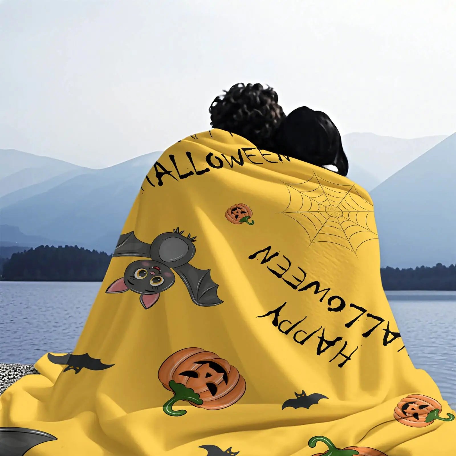 Cute Halloween Pumpkin Bat Flannel Throw Blanket