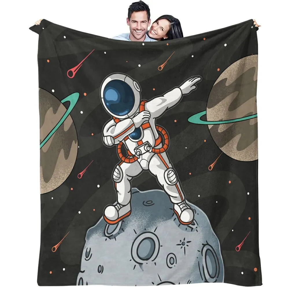 Dabbing Astronaut on Moon with Planets Pattern Multipurpose Throw Blanket
