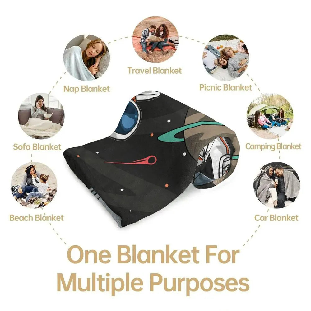 Dabbing Astronaut on Moon with Planets Pattern Multipurpose Throw Blanket