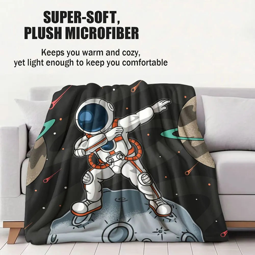 Dabbing Astronaut on Moon with Planets Pattern Multipurpose Throw Blanket