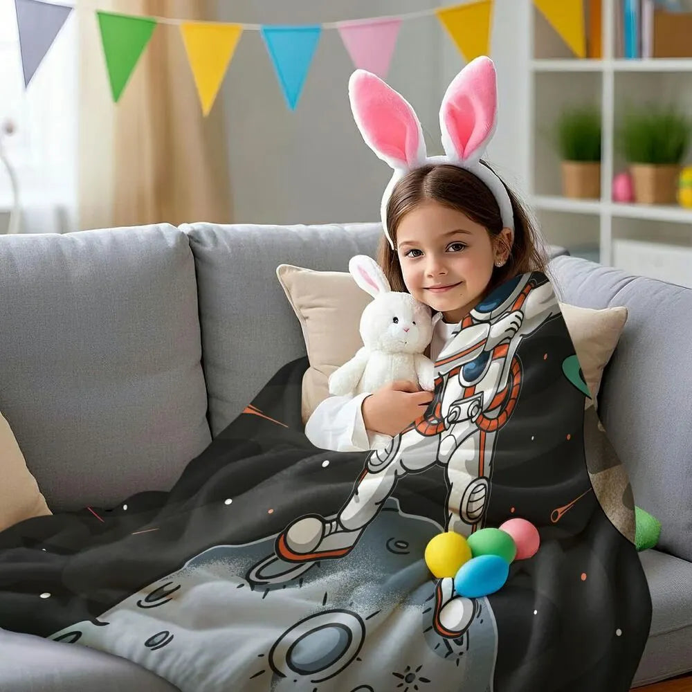 Dabbing Astronaut on Moon with Planets Pattern Multipurpose Throw Blanket