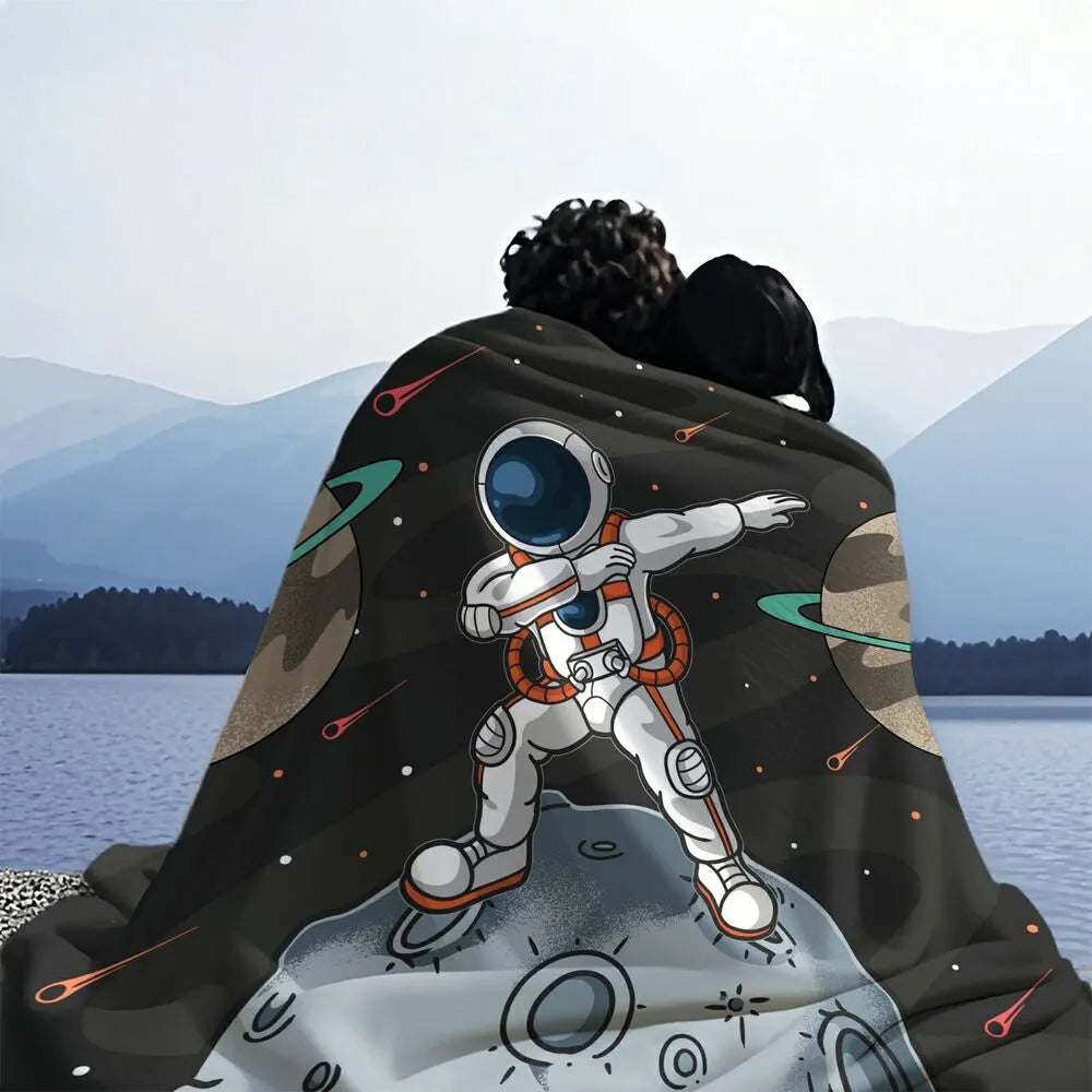 Dabbing Astronaut on Moon with Planets Pattern Multipurpose Throw Blanket