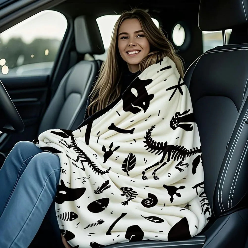 Dinosaur Skeleton Pattern Multipurpose Throw Blanket