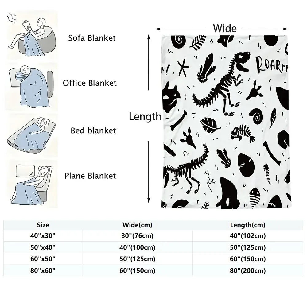 Dinosaur Skeleton Pattern Multipurpose Throw Blanket