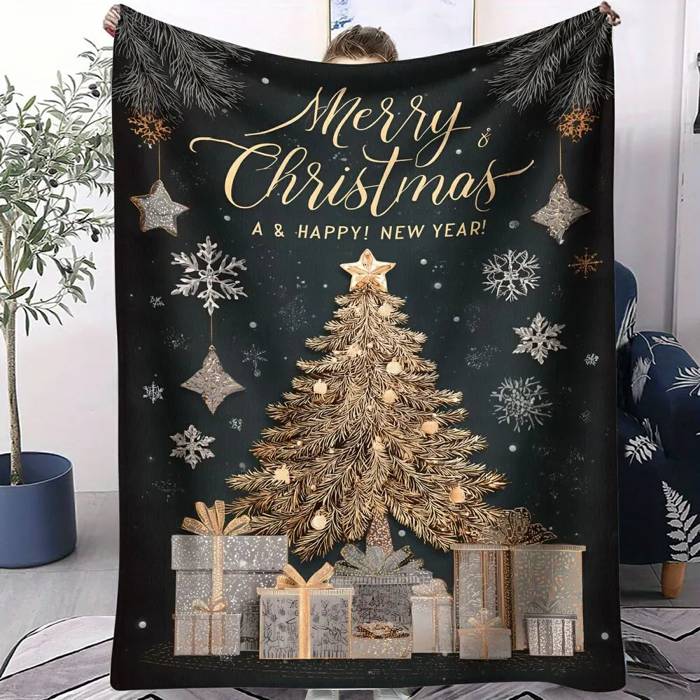 Elegant Merry Christmas Tree Gift Black Pattern Multipurpose Throw Blanket