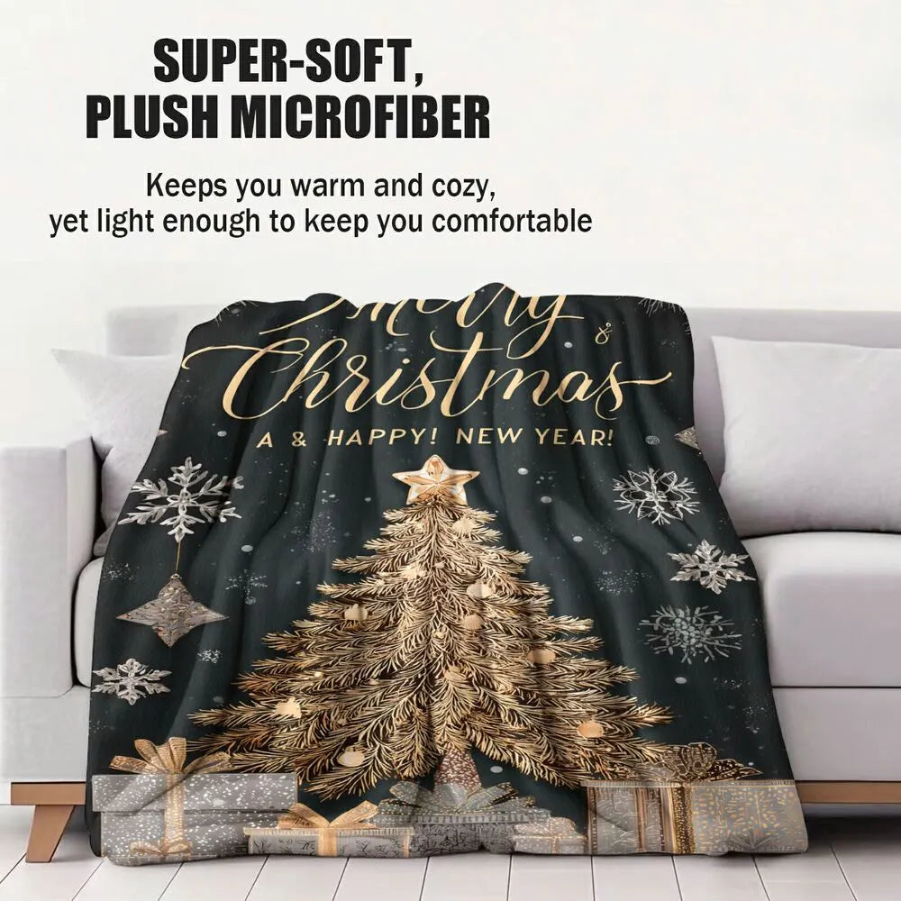 Elegant Merry Christmas Tree Gift Black Pattern Multipurpose Throw Blanket