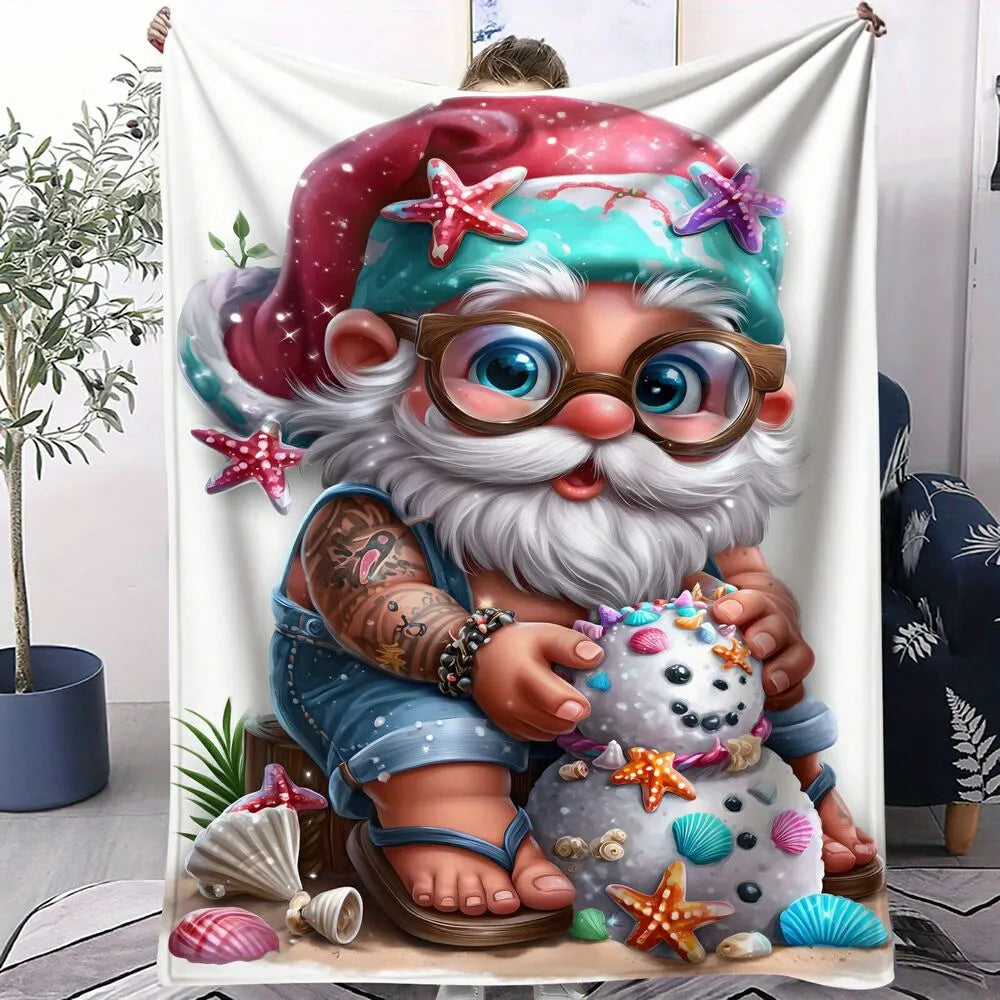 Festive Beach Gnome White Pattern Multipurpose Throw Blanket