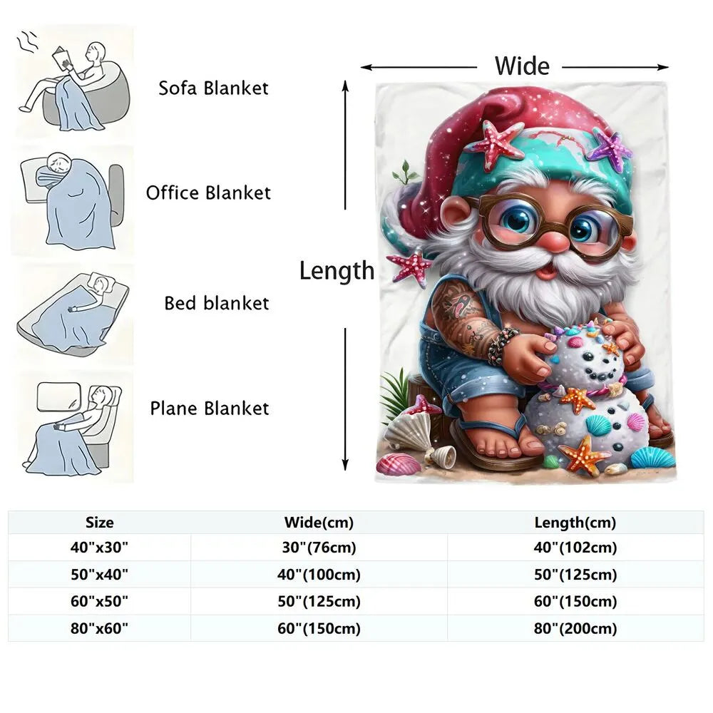 Festive Beach Gnome White Pattern Multipurpose Throw Blanket