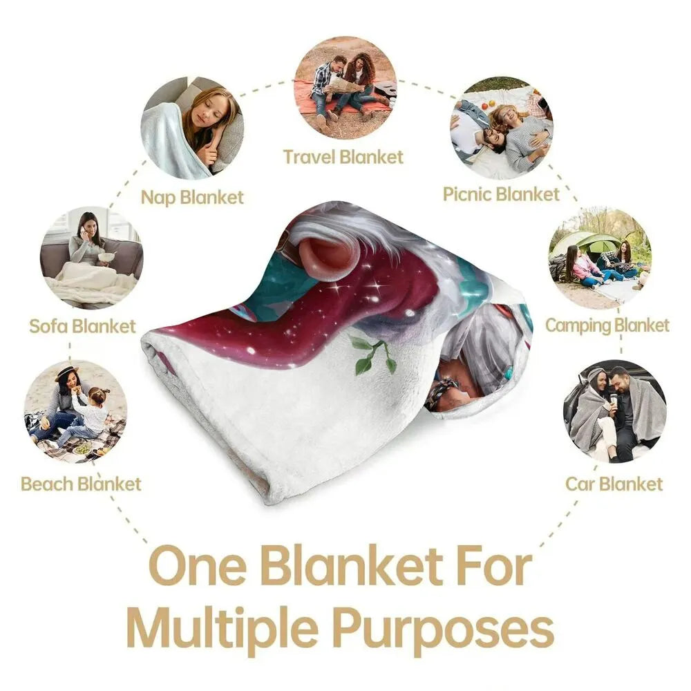 Festive Beach Gnome White Pattern Multipurpose Throw Blanket