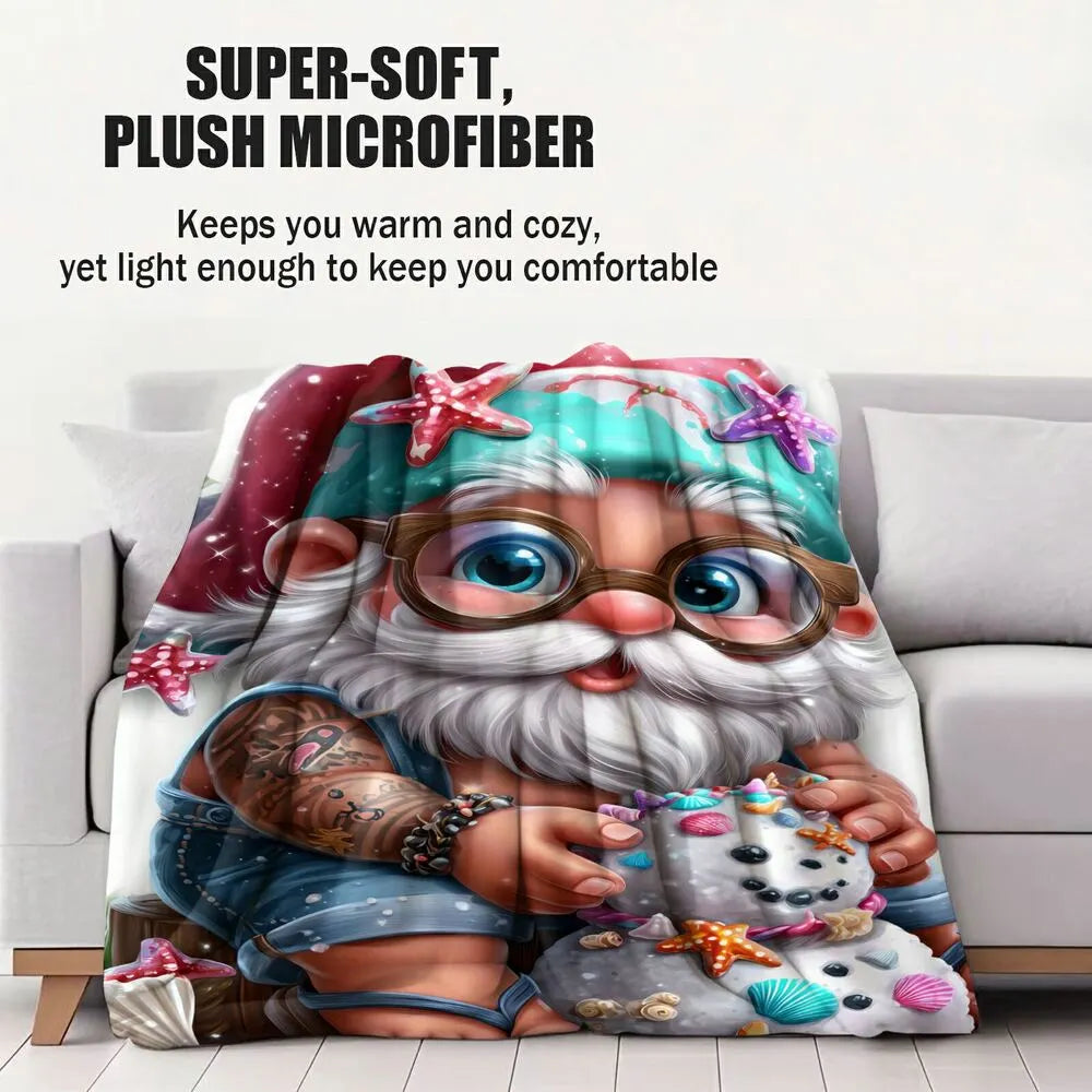 Festive Beach Gnome White Pattern Multipurpose Throw Blanket