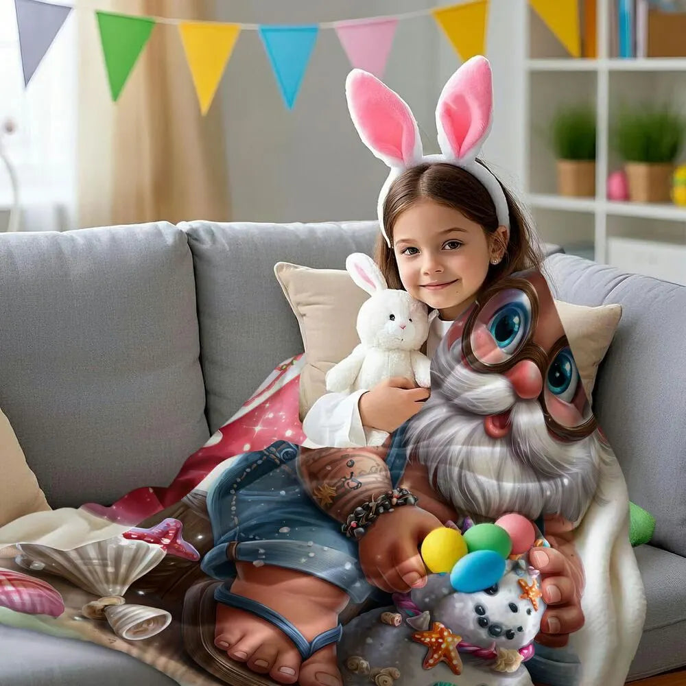 Festive Beach Gnome White Pattern Multipurpose Throw Blanket