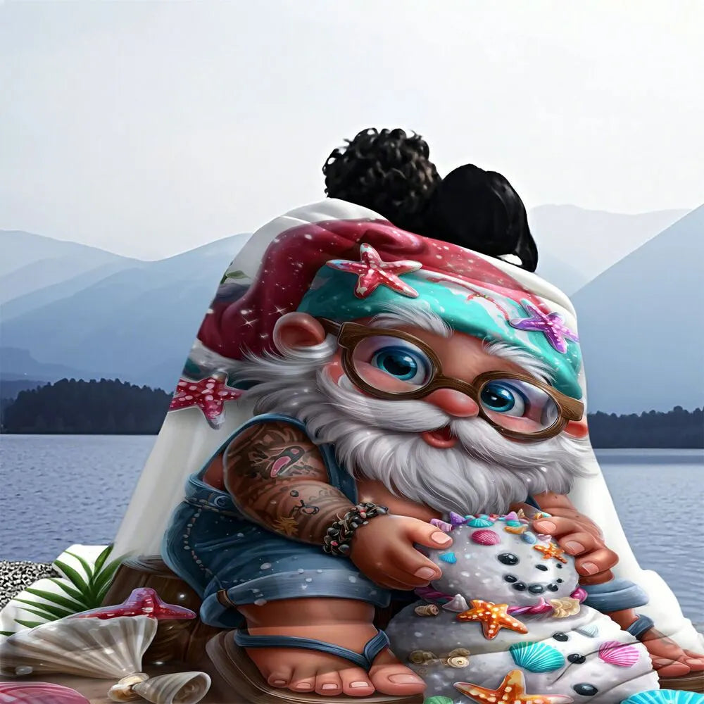 Festive Beach Gnome White Pattern Multipurpose Throw Blanket