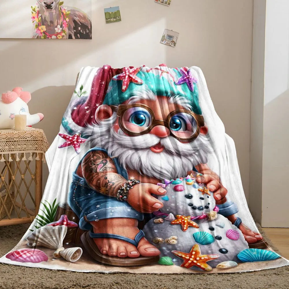 Festive Beach Gnome White Pattern Multipurpose Throw Blanket