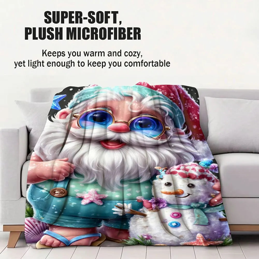 Festive Beach Santa Snowman Black Pattern Multipurpose Throw Blanket
