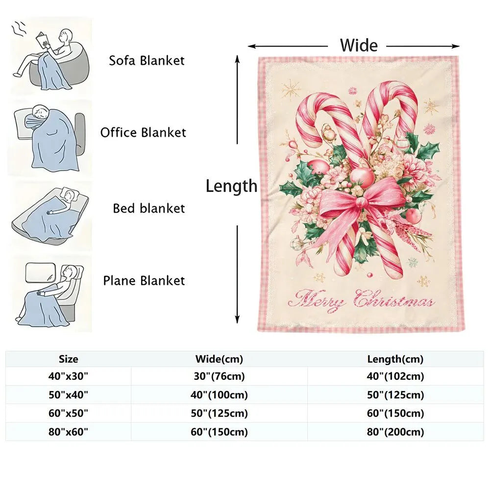 Festive Christmas Candy Cane Merry Christmas Pink White Pattern Multipurpose Throw Blanket
