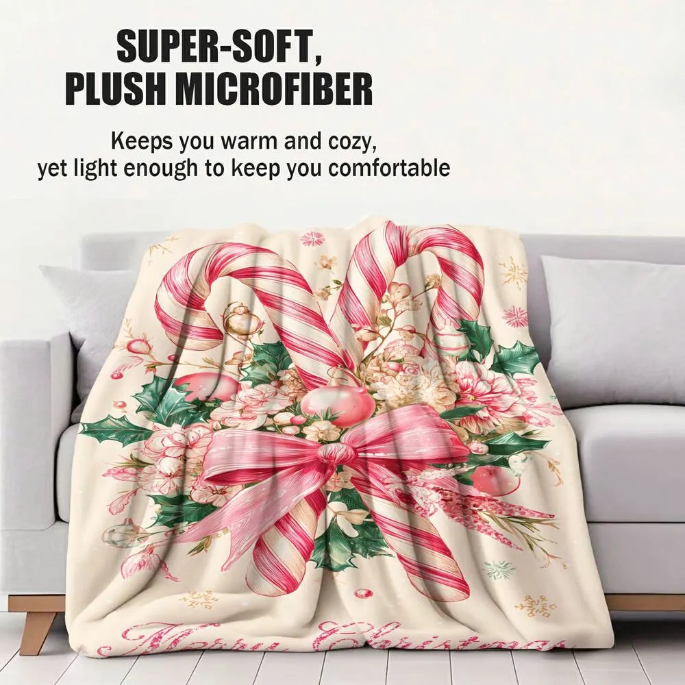 Festive Christmas Candy Cane Merry Christmas Pink White Pattern Multipurpose Throw Blanket