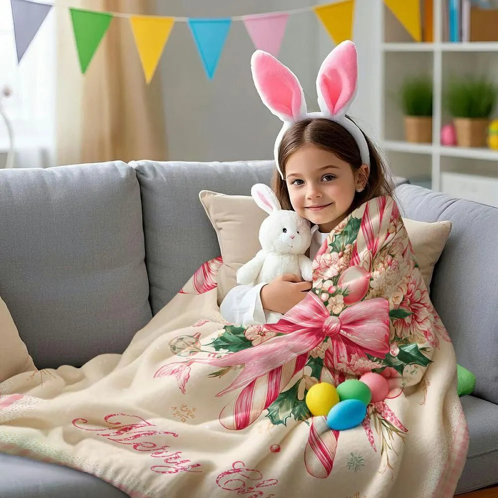 Festive Christmas Candy Cane Merry Christmas Pink White Pattern Multipurpose Throw Blanket