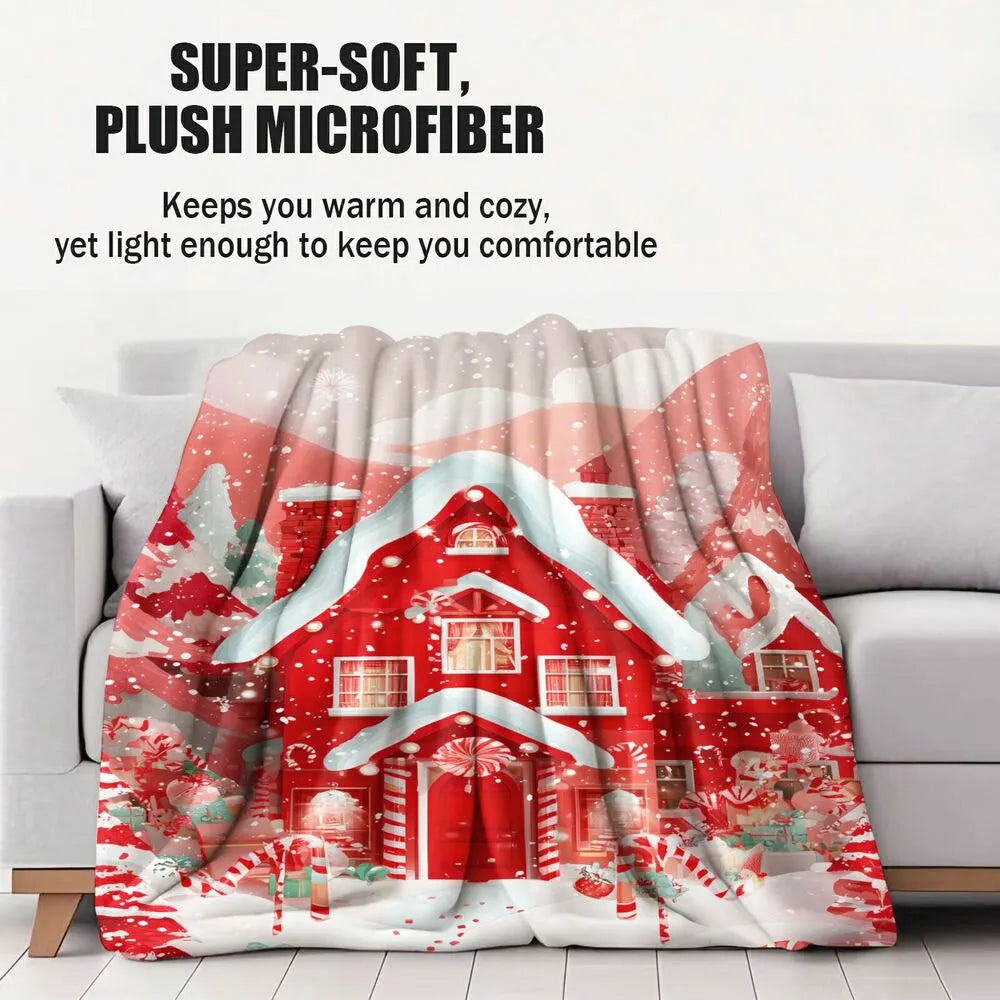 Festive Christmas Candy House Red White Pattern Multipurpose Throw Blanket