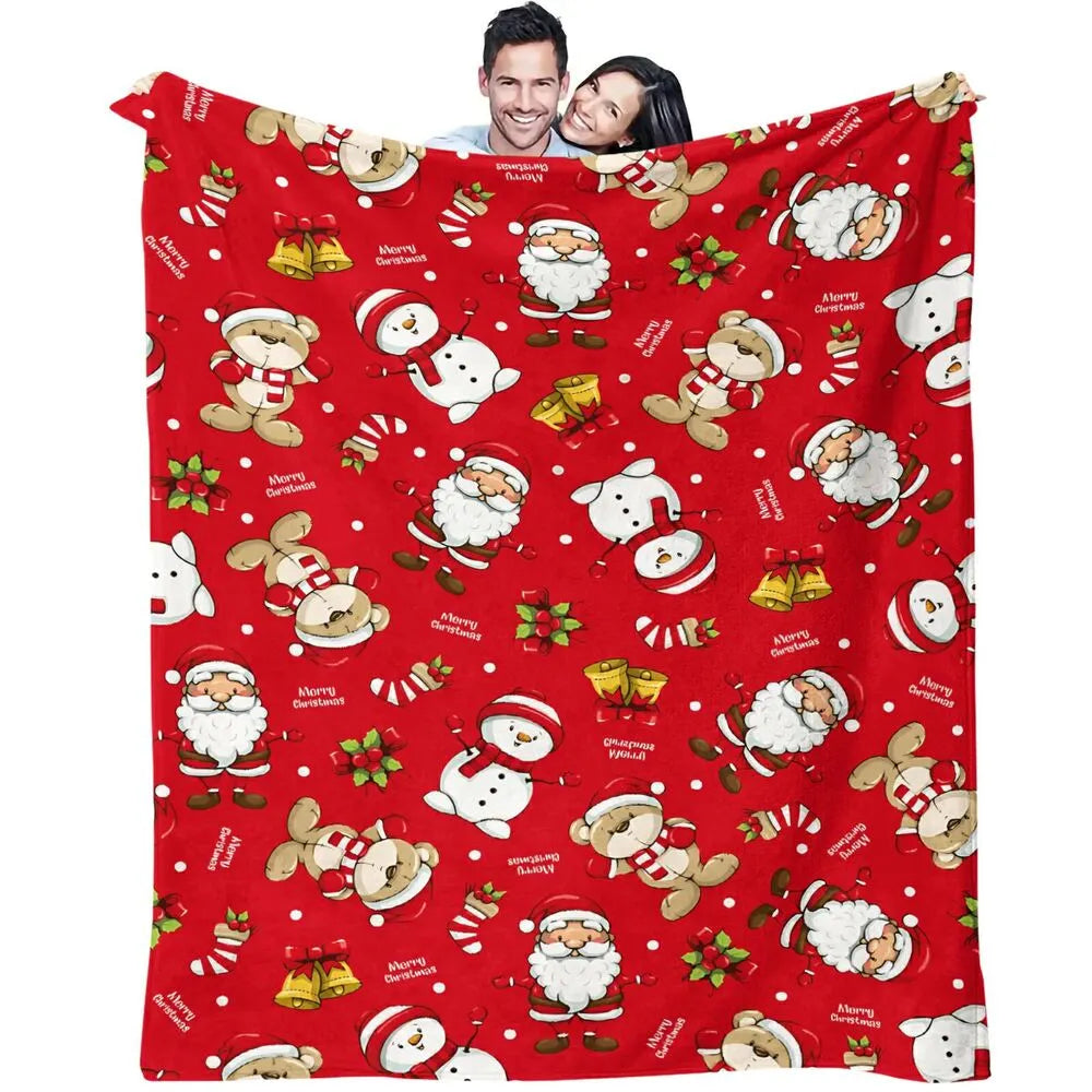 Festive Christmas Characters Red Pattern Multipurpose Throw Blanket