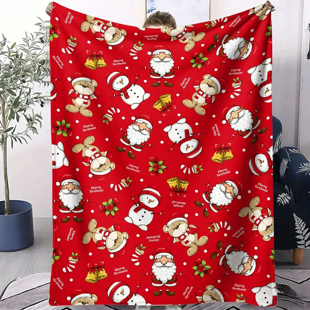 Festive Christmas Characters Red Pattern Multipurpose Throw Blanket
