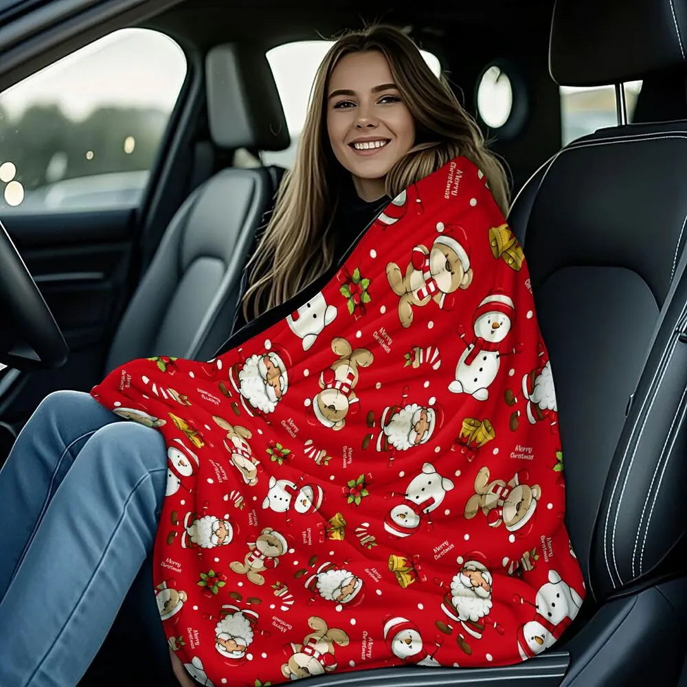 Festive Christmas Characters Red Pattern Multipurpose Throw Blanket
