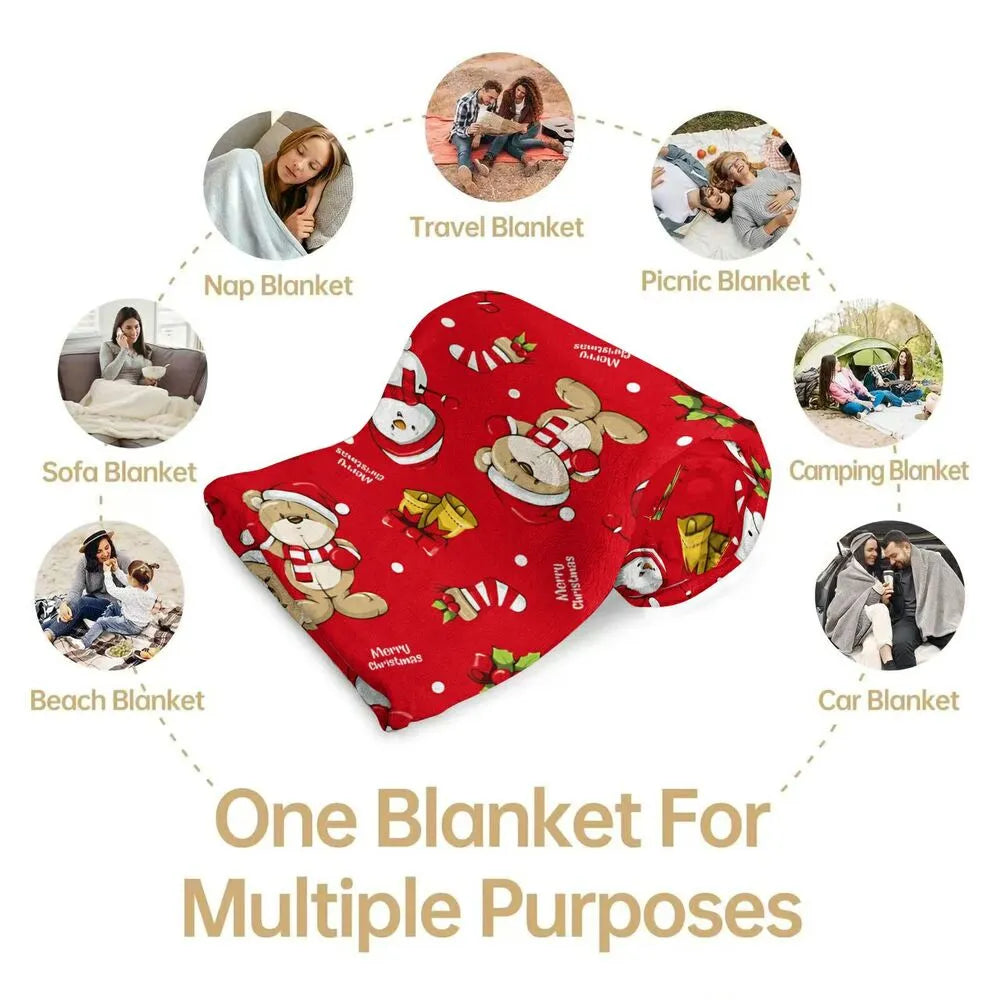 Festive Christmas Characters Red Pattern Multipurpose Throw Blanket