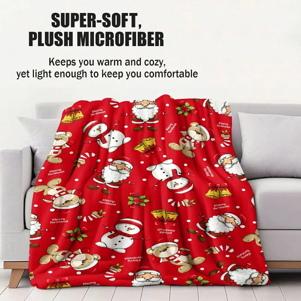 Festive Christmas Characters Red Pattern Multipurpose Throw Blanket