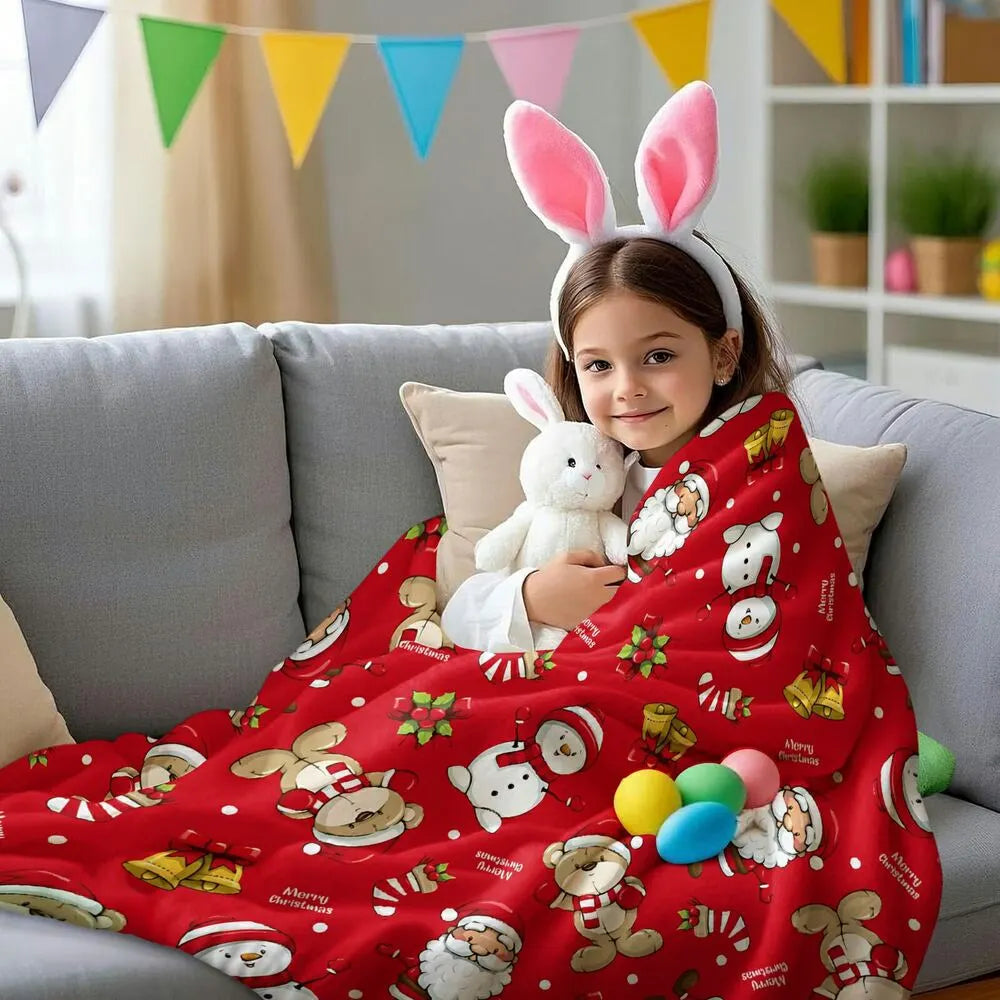 Festive Christmas Characters Red Pattern Multipurpose Throw Blanket