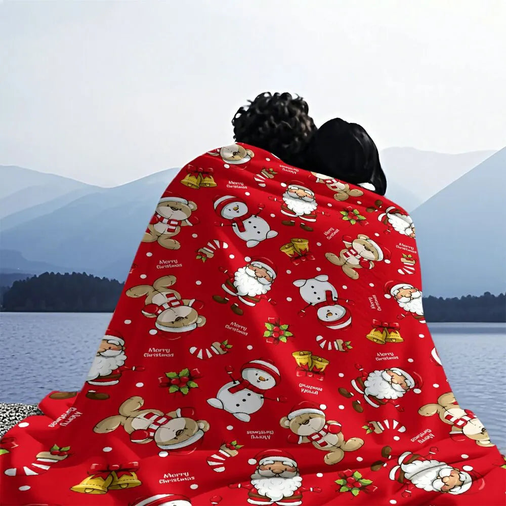 Festive Christmas Characters Red Pattern Multipurpose Throw Blanket