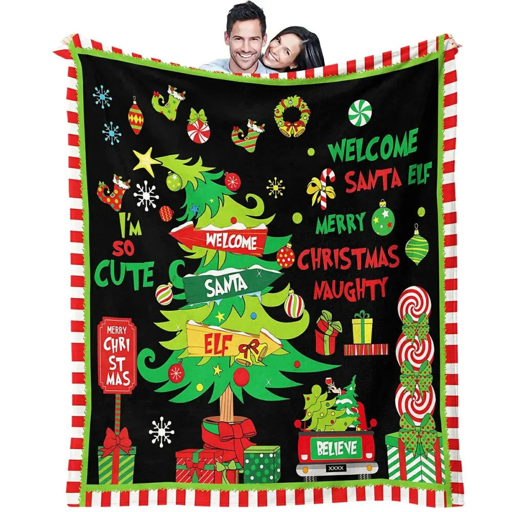 Festive Christmas Collage Santa Elf Black Pattern Multipurpose Throw Blanket