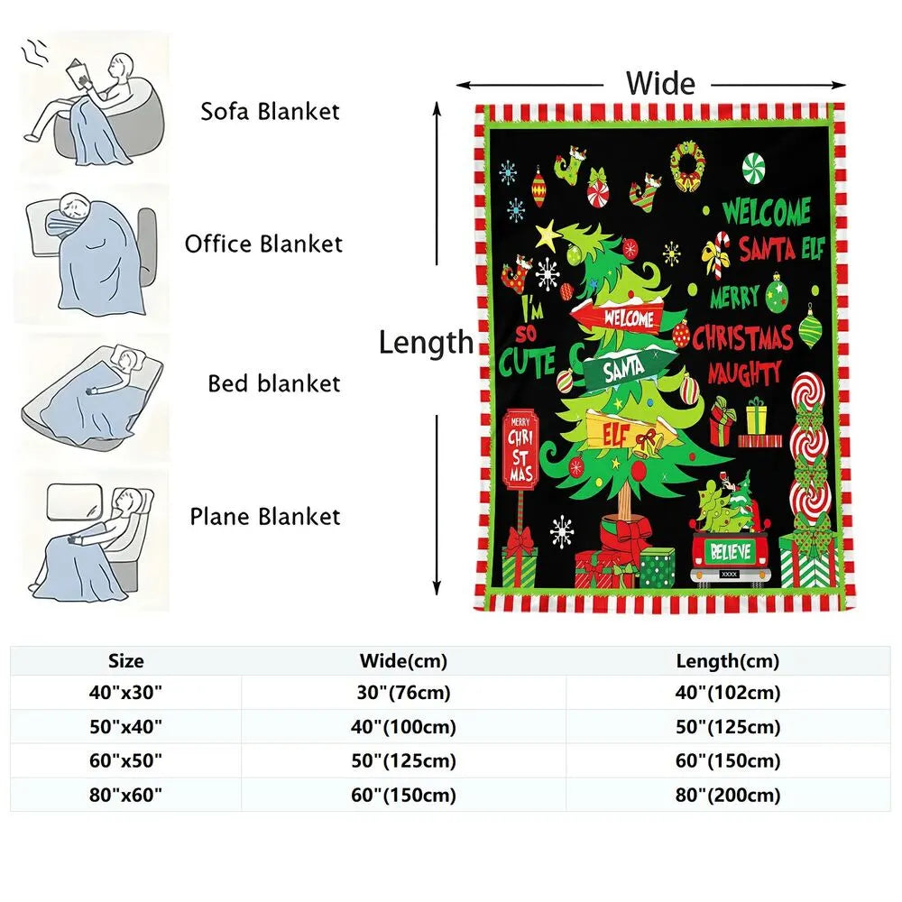Festive Christmas Collage Santa Elf Black Pattern Multipurpose Throw Blanket