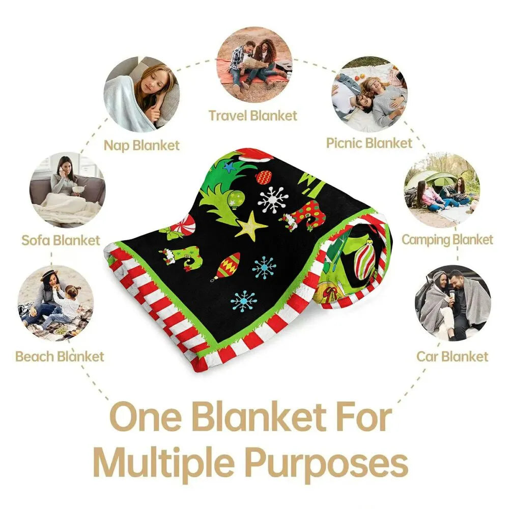 Festive Christmas Collage Santa Elf Black Pattern Multipurpose Throw Blanket