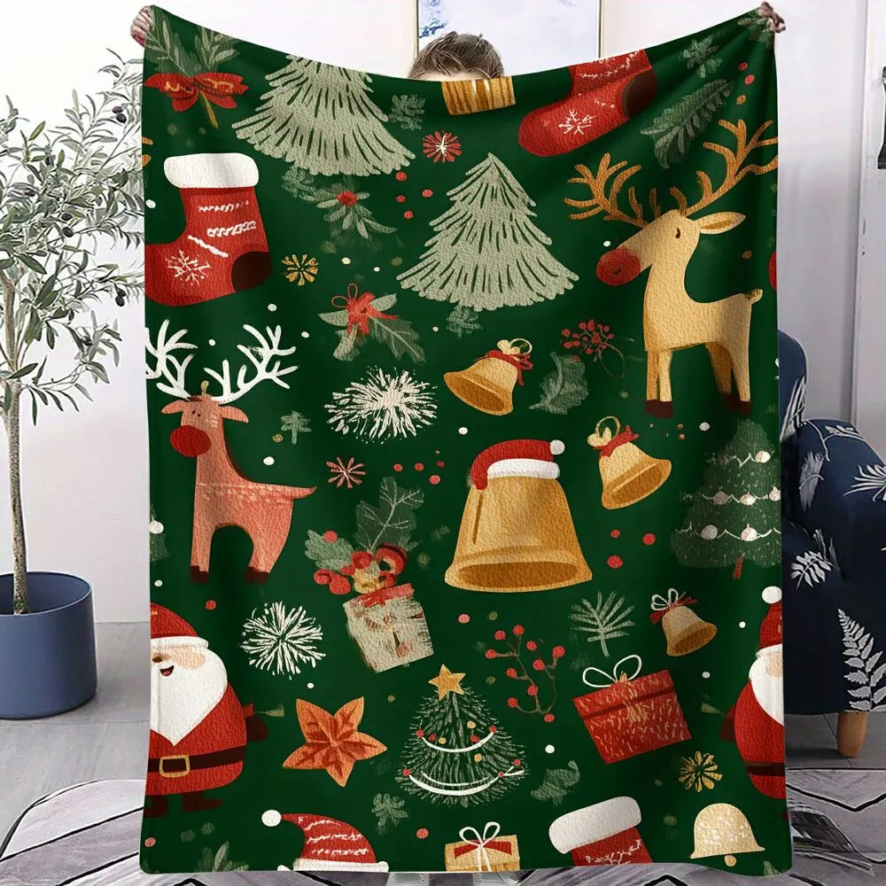 Festive Christmas Elements Green Pattern Multipurpose Throw Blanket
