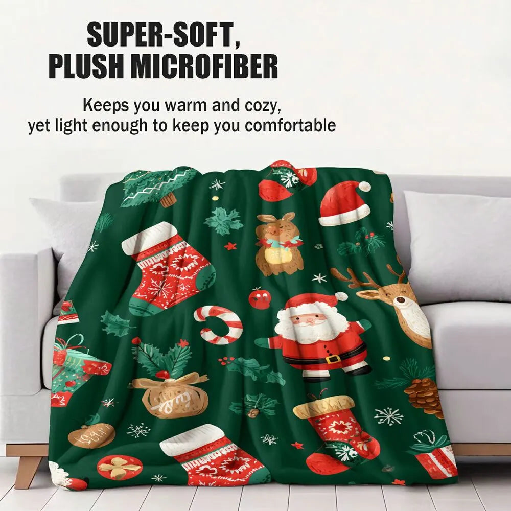 Festive Christmas Elements Green Pattern Multipurpose Throw Blanket